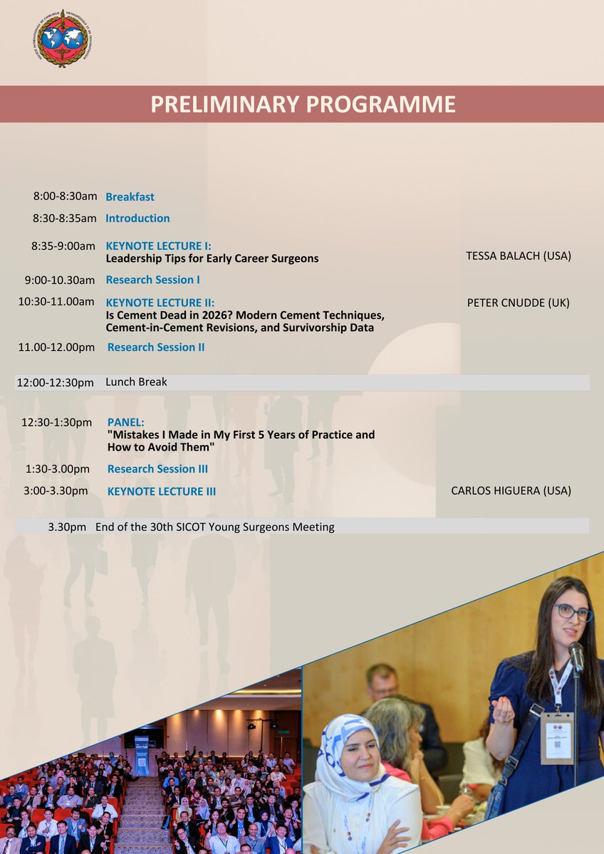 SICOTortho's tweet photo. 💡 Showcase your research on a global stage!

We invites you to present original research before an international audience.
Accepted abstracts will feature alongside keynotes and leadership panels with experts from SICOT and AAHKS.

Deadline: 1 April
🔗https://t.co/d6lzoX0lNO https://t.co/1FfJkVypCr