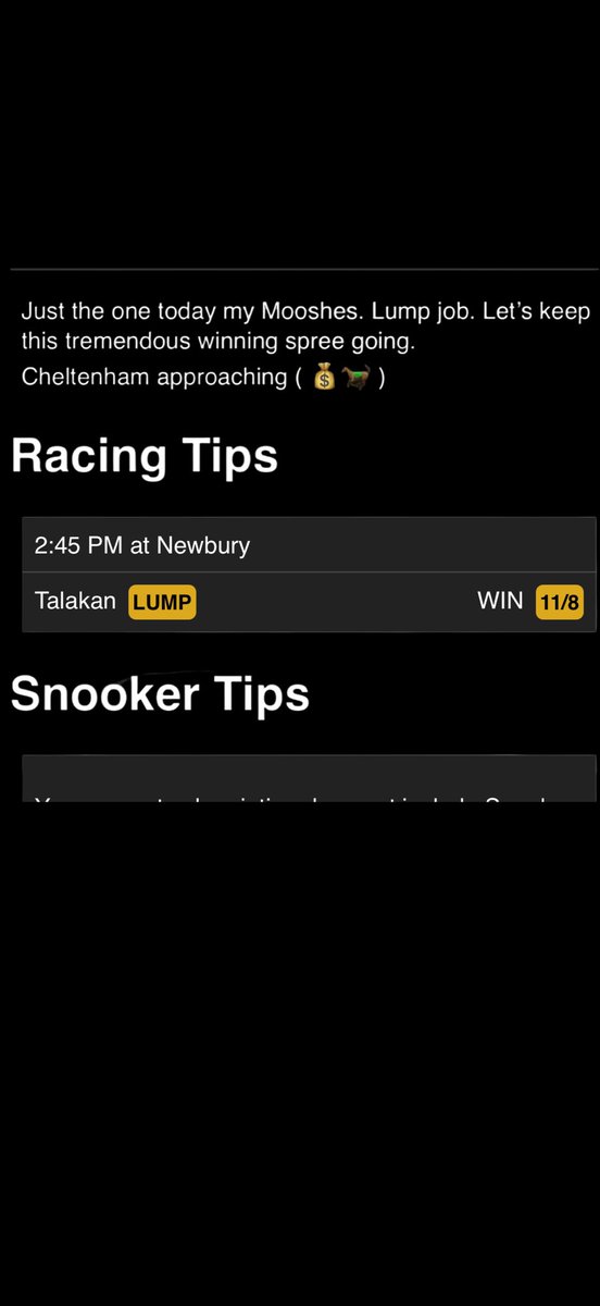 mooshtipsbeware's tweet photo. His plan to tip as many odds on / short priced winners to lure in unsuspecting punters to join for Cheltenham is sadly working. We need you to spread the word that it’s all fake, nobody wins long term and tell everyone his tips are FREE every single day here https://t.co/OS1Ib7QRXV