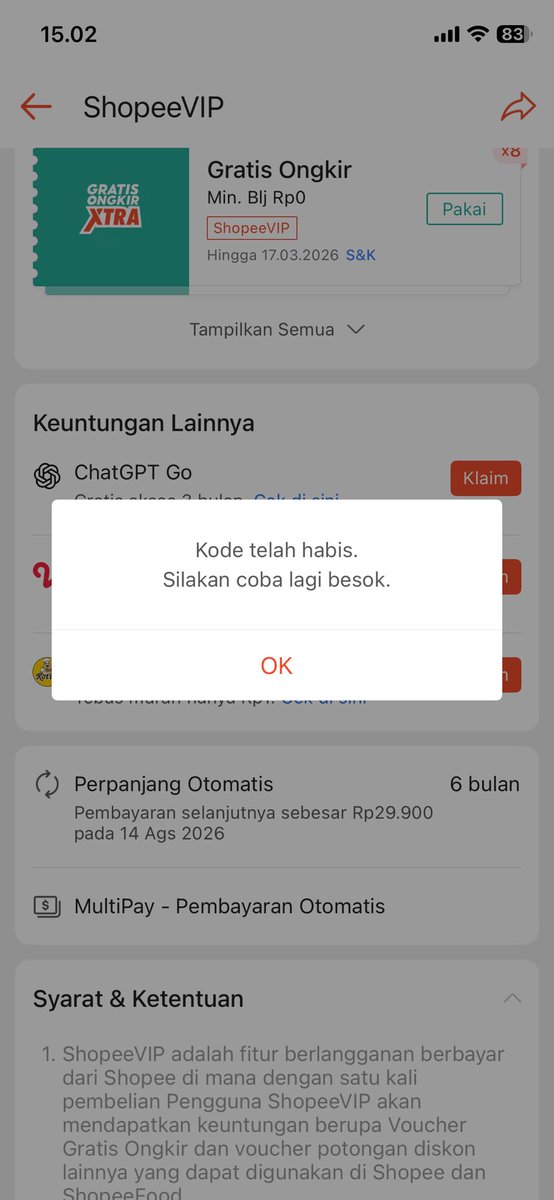 min <a href="/ShopeeID/">Shopee Indonesia</a> mau klaim vidio lite ini emg kodenya terbatas apa gimana ya gabisa?