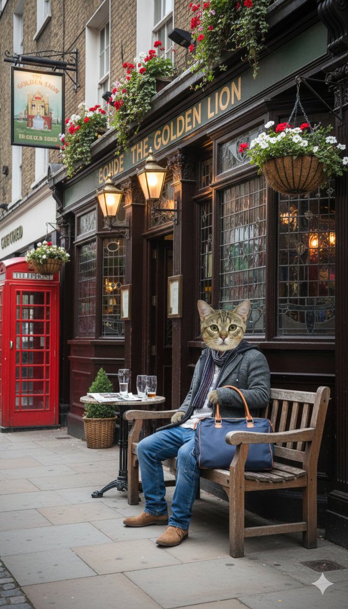 AnneLiverpool's tweet image. ロンドンの伝統的なパブの前で一杯飲みながら休憩している様子の圭佑🍺