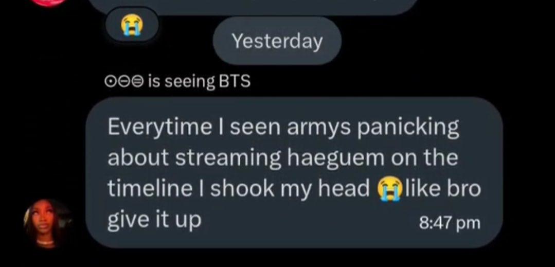 กูก็ไม่แปลกใจละว่าทำไมที่ผ่านมายอดสตรีมแฮกึมุงได้น้อยขนาดนี้บิ้วเท่าไหร่ก็ไม่ขึ้น ก็ดูเมนยุนกิดิขนาเแอค 68K ฟอล ยังไม่อยากให้มันได้สถิติ first K-Rap เลยถึงไปอยู่กลุ่มอุบาทที่พากันขัดขวางสตรีม พากันลดทอนกำลังใจคนที่ตั้งใจสตรีมกับลดความสำคัญของสถิติได้