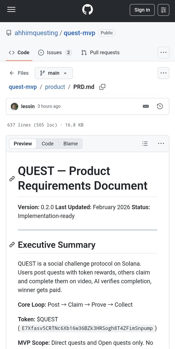 You know that even though it was modified three hours ago, the token address remains the same, right? $Quest