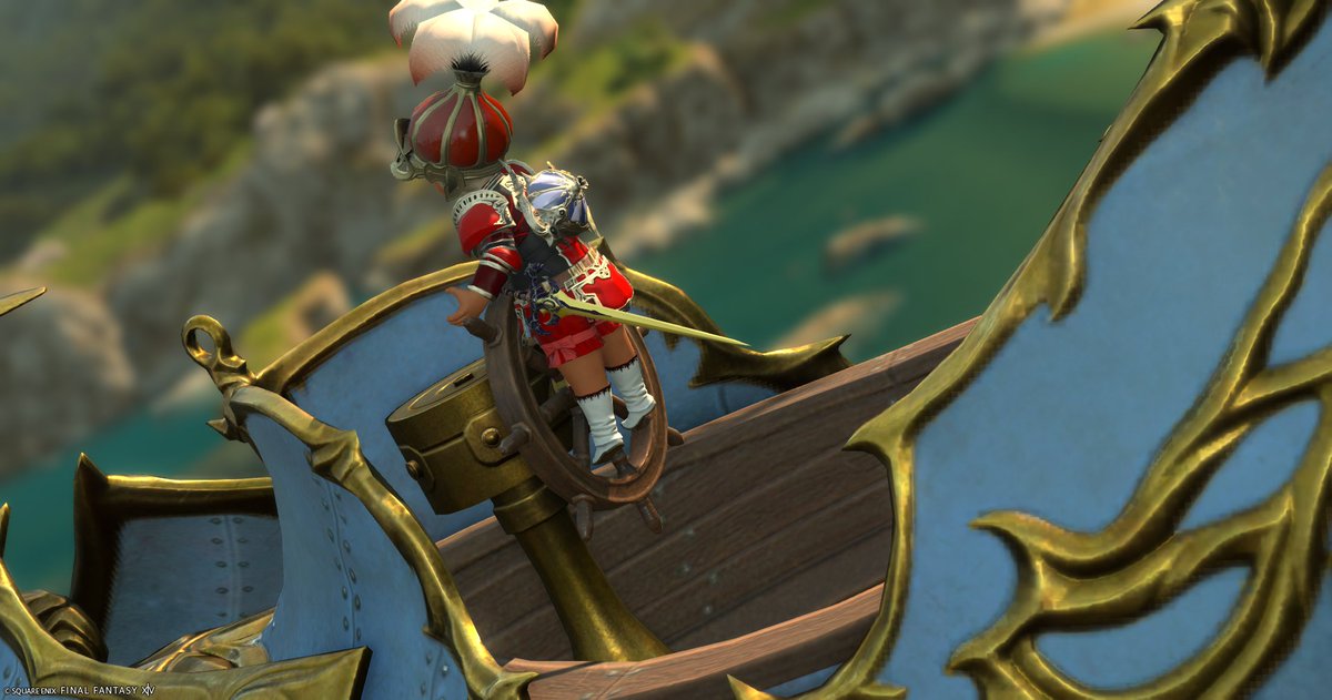 クレセントアイルの魔導船をGET～
どんな操縦をしてるのかなと覗いたら

まさかの　
　
　　舵輪に乗っかっている！🤣

垂直軸がちょっとズレてるのはご愛嬌ですなｗ

ウチのインビンシブルも舵輪にしがみつけようにならんかなｗ
#FF14