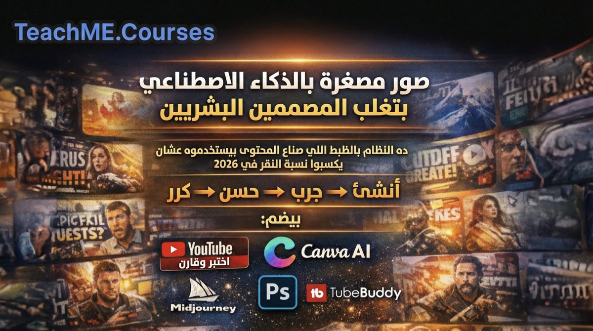 TeachME_Courses's tweet photo. الصورة المصغرة ليست مجرد تصميم…

هي أداة تحويل تحدد ما إذا كان المشاهد سينقر أو يمرّ سريعًا 👀

الدليل العربي الكامل للأدوات + سُلَّم العمل 👇

https://t.co/GLcscNFNqy

#صور_مصغرة #ذكاء_اصطناعي #نمو_يوتيوب
@midjourney @YouTube @Photoshop @AdobeTricks @Adobe @canva @TubeBuddy @YouTubeCreators