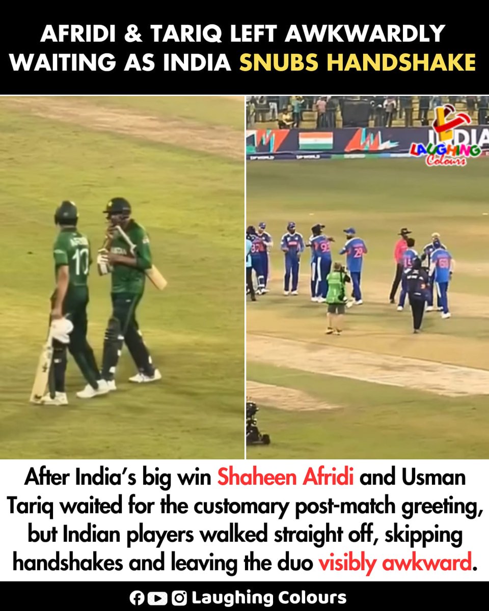 LaughingColours's tweet image. Awkward handshake moment 😬

#INDvsPAK #CricketDrama #MatchBuzz
