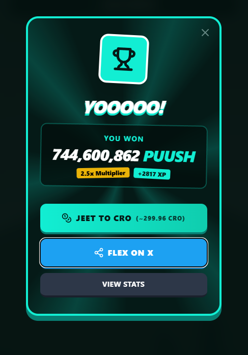 dkracing006_cro's tweet photo. 🔥 Another PAWS WIN!
2.5x on 125.00 $CRO
Got 744.6M $PUUSH!
@pawsflow #PAWSFLOW #CronosChain #DeFi #Wolfswap #RTRD https://t.co/X8YN7gOgYr #212IsTheWay $PUUSH https://t.co/yELubc6791