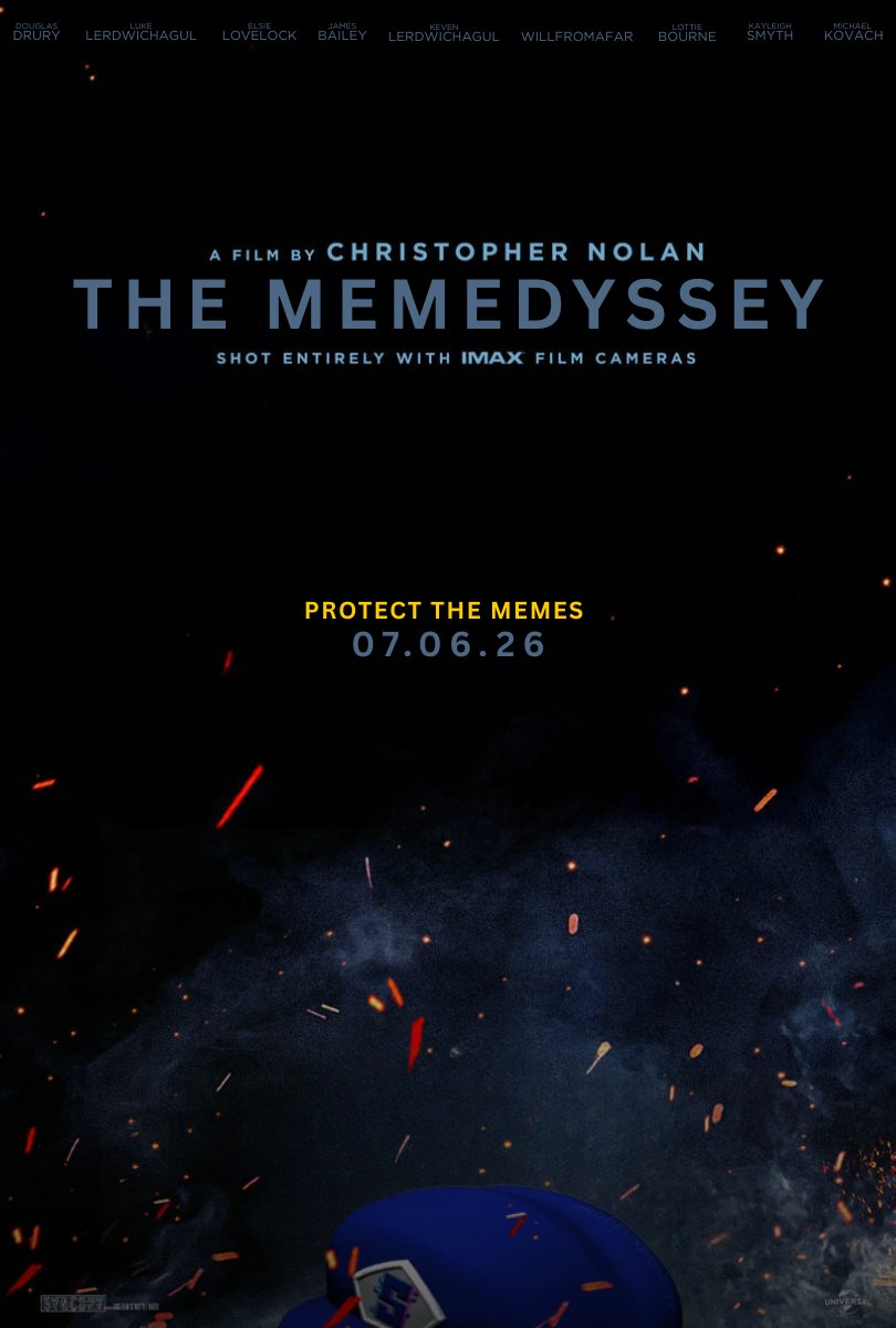 GlitchMixYT's tweet photo. A film by Christopher Nolan shot entirely with IMAX film cameras.
Experience The Memedyssey, and Protect The Memes.
In Cinemas July 6th, 2026.
The Offical Trailer airs on YouTube on March 7th.
What do you think of this poster parody?
#smg4 #smg4fanart #TheOdyssey #NolanMagic https://t.co/TYzmiwNhaW
