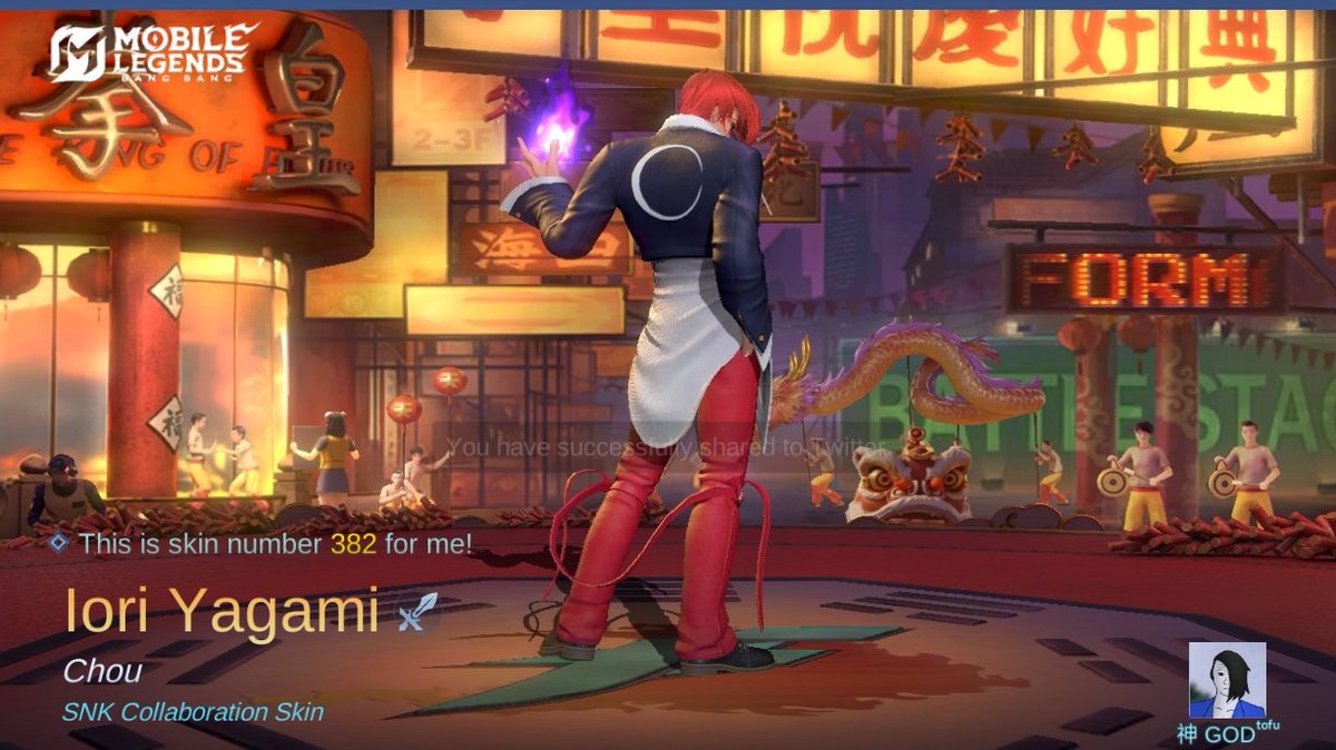 tofu00007's tweet photo. I just obtained a new skin Iori Yagami in Mobile Legends: Bang Bang! Let's face off against the world's best MOBA players together! 
https://t.co/vSjYV5W0xs https://t.co/mgLs9MXbu3