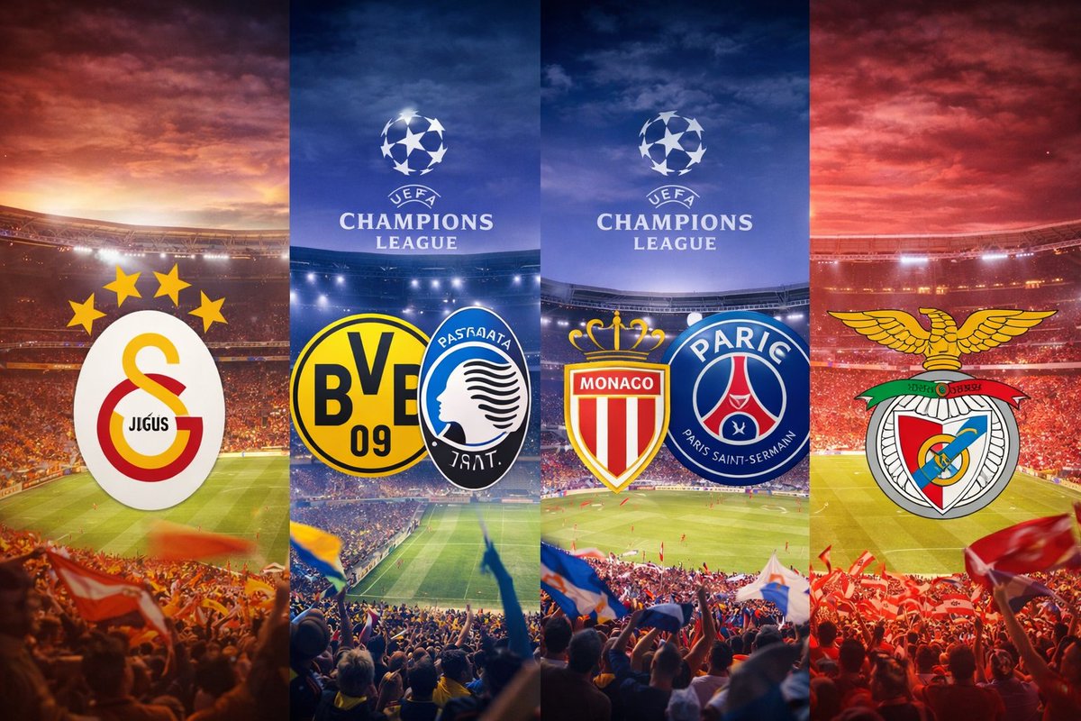 ⚽ UEFA Şampiyonlar Ligi | Eleme Turu Play-off Maç Programı
🕘 20:45 | Türkiye
Galatasaray vs Juventus
📍 İstanbul

🕚 23:00 | Almanya
Borussia Dortmund vs Atalanta
📍 Dortmund
🕚 23:00 | Fransa
Monaco vs Paris Saint-Germain
📍 Monaco
🕚 23:00 | Portekiz
Benfica vs Real Madrid
📍