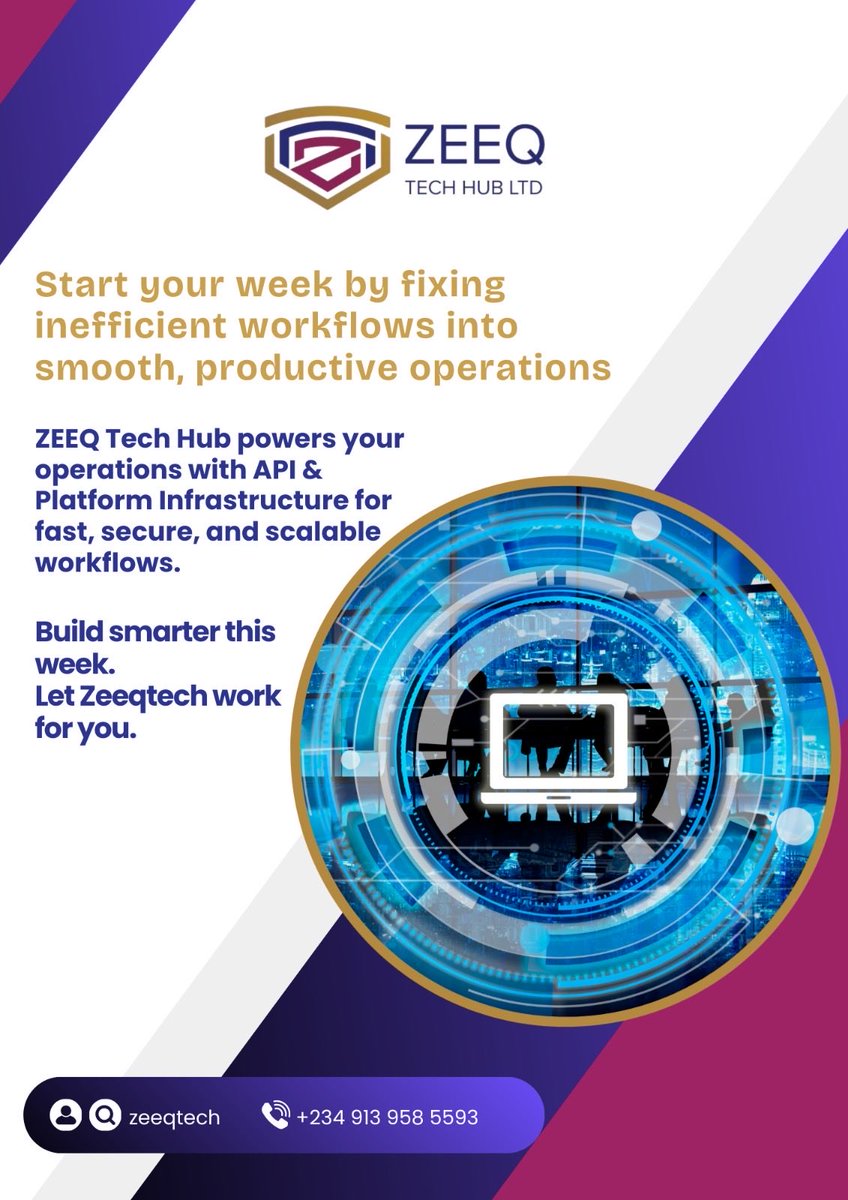TechZeeq6534's tweet photo. Your tools don’t connect.
Your workflows break.

Fix it with Zeeq Tech Hub’s powerful API platform.
Build faster. Scale smarter.

📞 +234 913 958 5593

#RISERCONCERTD2 #abujatwittercommunity #tech https://t.co/V6q1PuhmK9