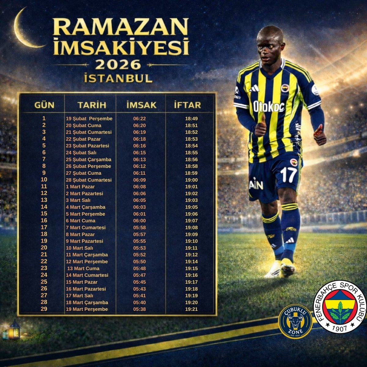 N'golo Kante tasarımlı Ramazan İmsakiyesi kullanımlarınıza sunuyorum. Kendim yaptım RT yapın tüm camiaya yayalım. 😄