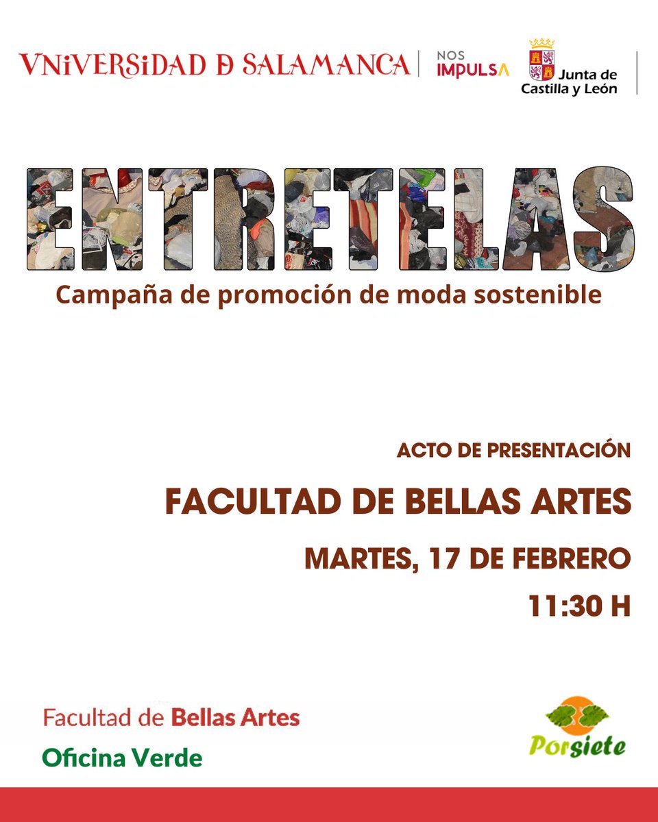 oficinaverde's tweet image. ♻️🧶🧥 Hoy damos el pistoletazo de salida a una nueva e ilusionante iniciativa: 'Entretelas', una campaña de promoción de #ModaSostenible en la Facultad de @BellasArtesUsal, con la colaboración de @porsiete #EconomíaCircular #Sostenibilidad