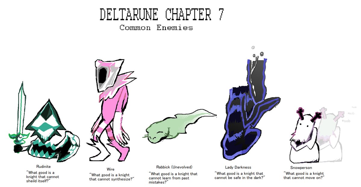 what if deltarune chapter 7 had final variants of some previous chapter enemies?
#DELTARUNE