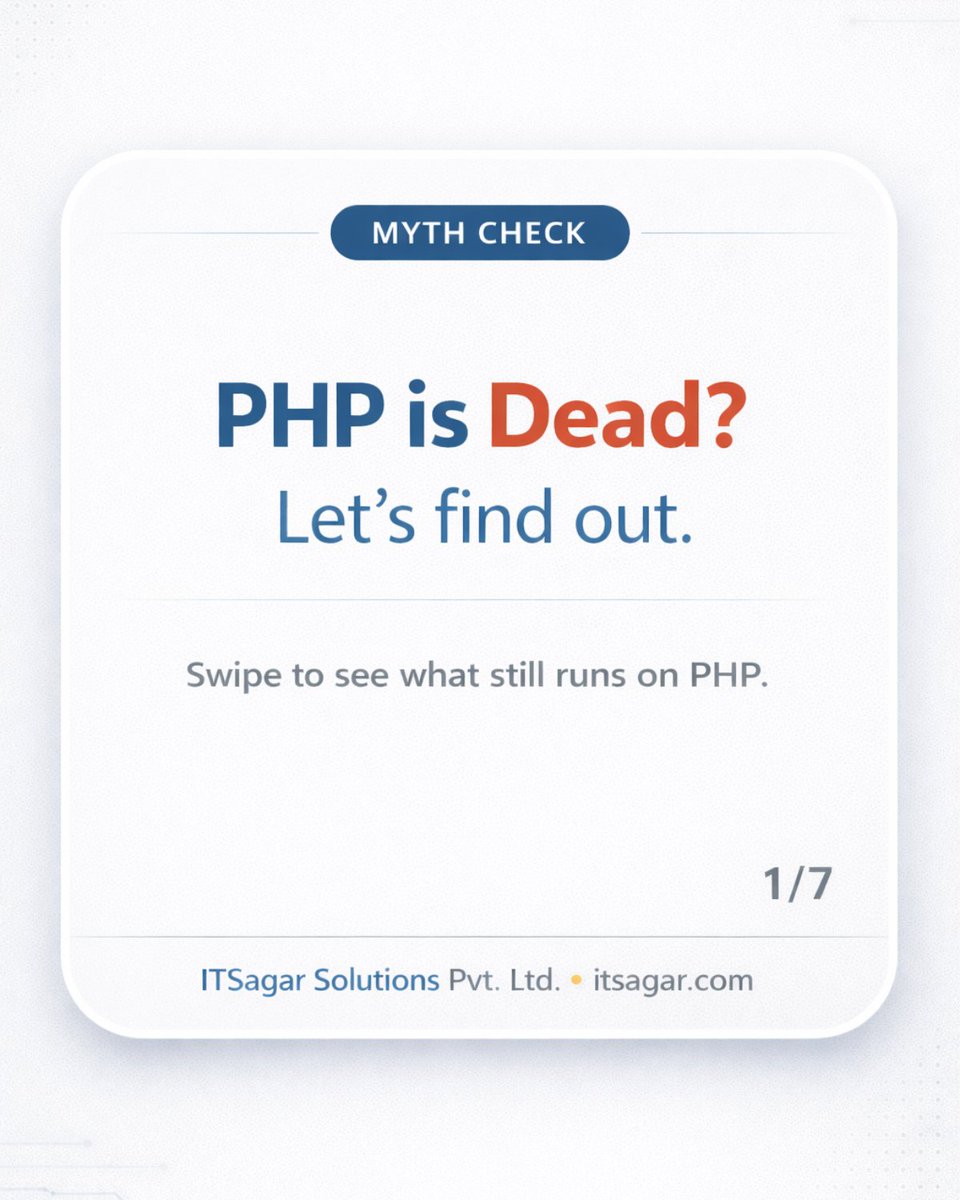 ItsagarSol's tweet photo. “PHP is dead?” 👀
Then why is it still running frameworks, CMS, ecommerce, platforms &amp; CRMs?
Swipe → to see what still runs on PHP (7 slides). ✅

Comment: Laravel or WordPress — which would you pick?

Want the practical PHP learning roadmap 
 WhatsApp “PHP” on +91 72066 30663 https://t.co/xqT31ybksv