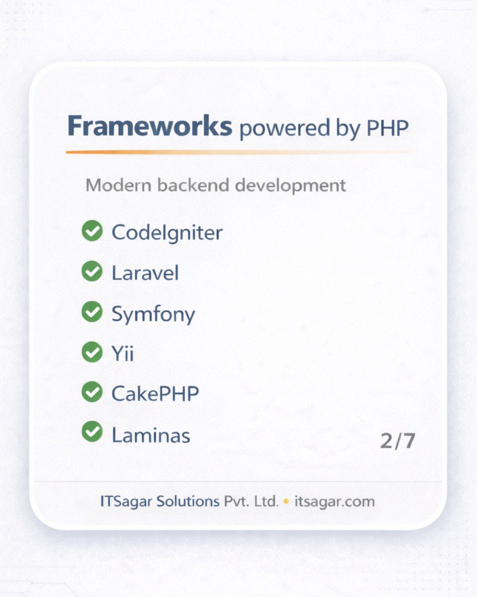 ItsagarSol's tweet photo. “PHP is dead?” 👀
Then why is it still running frameworks, CMS, ecommerce, platforms &amp; CRMs?
Swipe → to see what still runs on PHP (7 slides). ✅

Comment: Laravel or WordPress — which would you pick?

Want the practical PHP learning roadmap 
 WhatsApp “PHP” on +91 72066 30663 https://t.co/xqT31ybksv