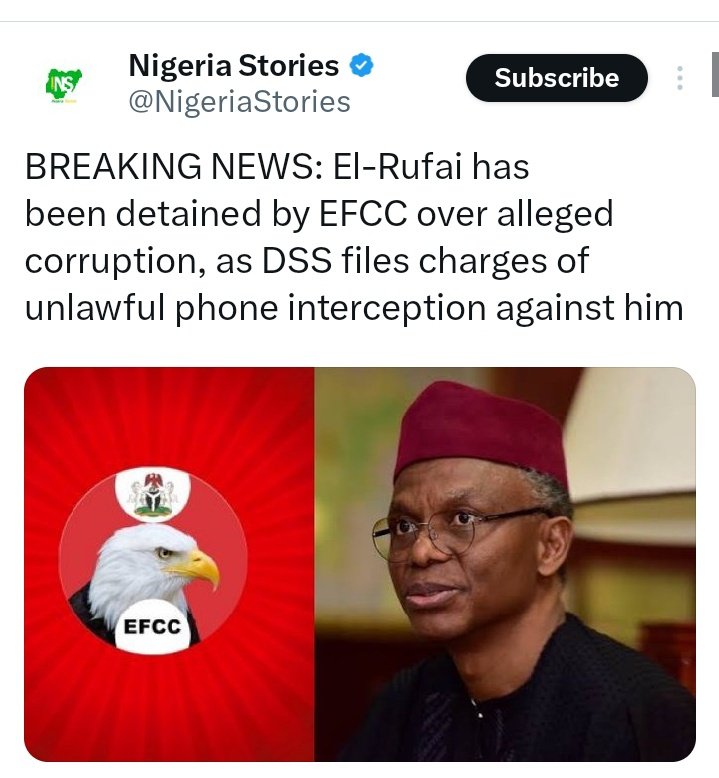 I'm not saying what the EFCC is doing to El-Rufai is right, but let's be honest with ourselves, If Nigeria is a working country, most of our  politicians will be behind bars. That's the truth. There are records online of what El-Rufai did when he was governor against Christians.