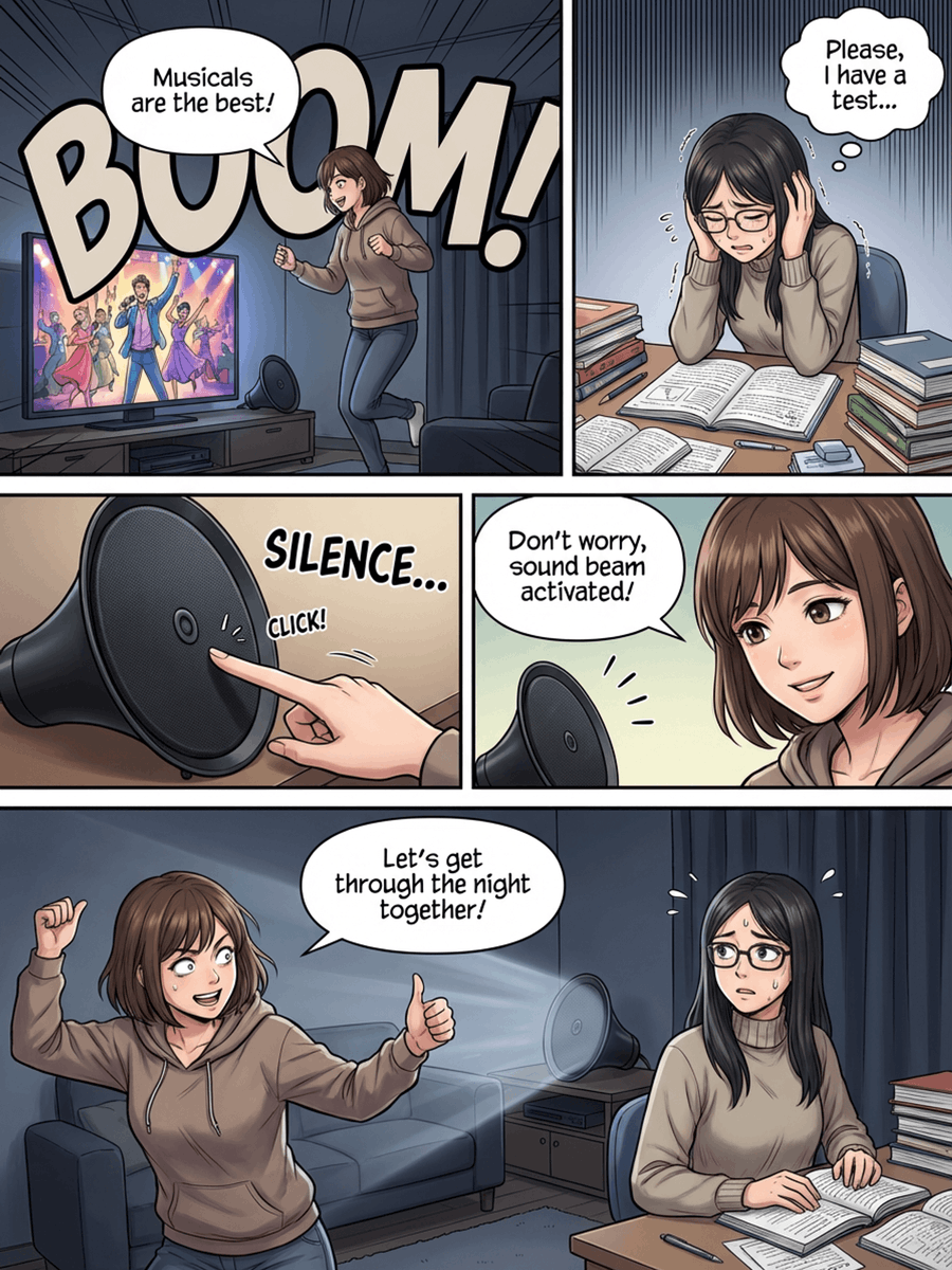 I created a short manga showing a use case of the face-tracking speaker using "MangaNow" ( <a href="/manganow_ai/">MangaNow – Turn any data into manga with AI</a> ) 🎬📖