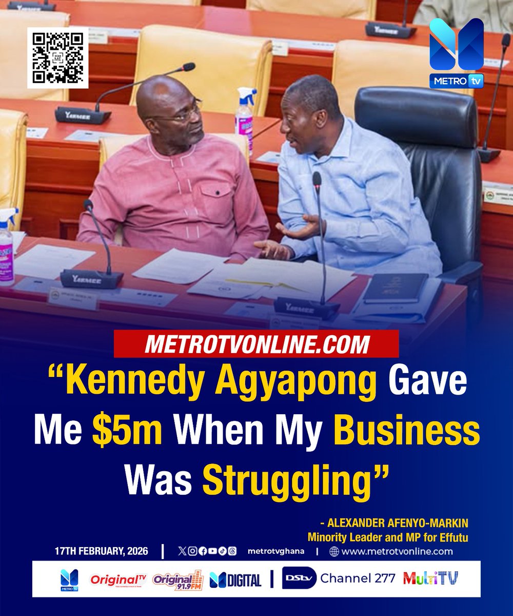 "Kennedy Agyapong gave me $5m when my business was struggling." -- Alexander Afenyo-Markin (Minority Leader &amp; MP for Effutu)

Click here for more stories👇
metrotvonline.com 

#MetroNews #metrotvonline