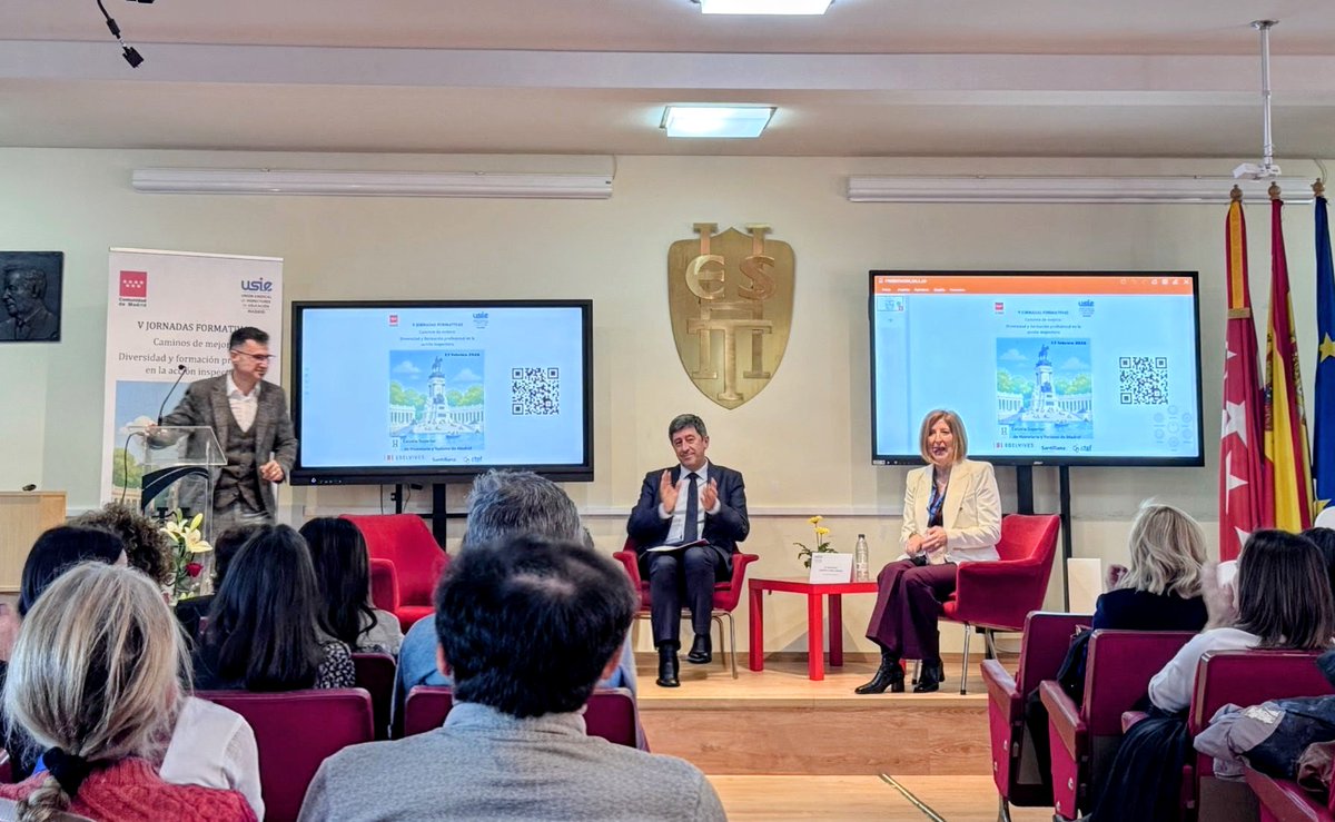 Muy inspiradoras palabras del S.G Inspección <a href="/ComunidadMadrid/">Comunidad de Madrid</a>, <a href="/abad_merino/">Luis Abad</a>  que inaugura las V Jornadas #USIEMadrid, junto con la presidenta <a href="/USIE_Madrid/">USIE Madrid</a> Victoria García-Caro y con José Luis González, director ESHT de Lago Casa de Campo. Seguimos aprendiendo y compartiendo