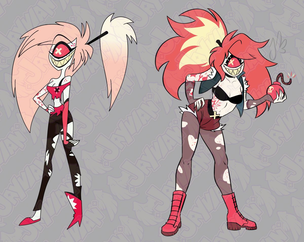 More of my Hazbin redesigns! Niffty, Husk, both of Pentious's designs, and Cherri! #hazbinhotel #hazbinhotelfanart