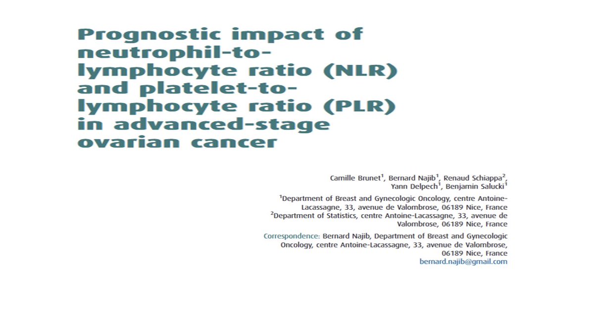 NajibBernard's tweet photo. ❓Can a simple blood test predict survival in advanced ovarian cancer ?

❗️Our study shows that pre-therapeutic NLR and PLR significantly impact OS and RFS.

#OvarianCaner #GynecologicOncology #CancerResearch
@Lacassagne_Nice 

https://t.co/P2iICjvUrW https://t.co/tTuWoL44FC