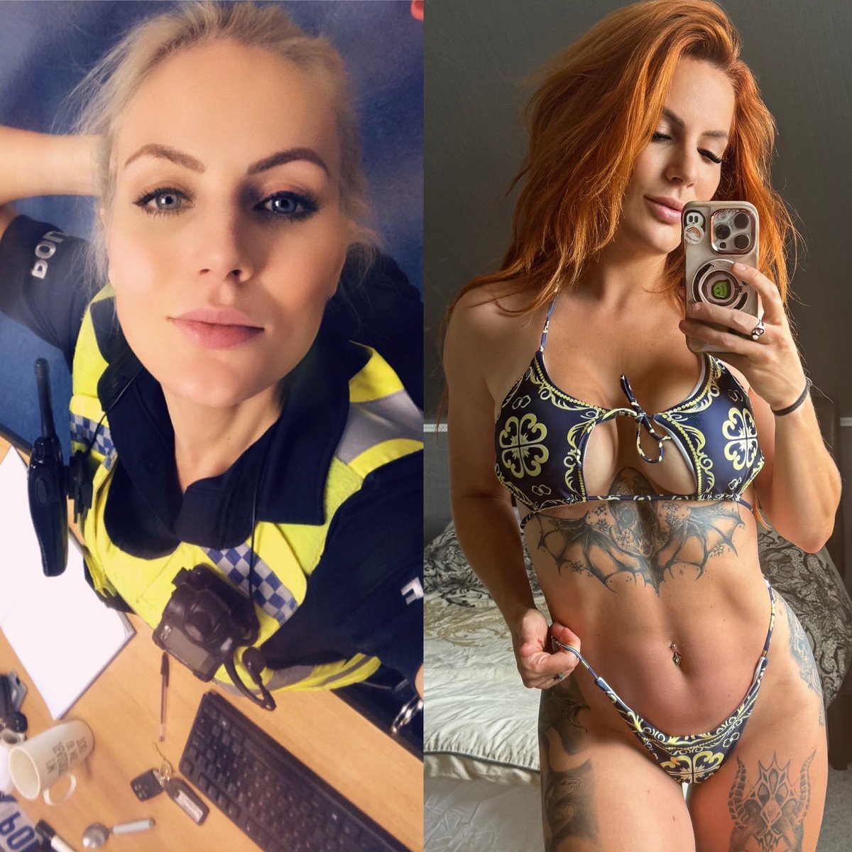theleawayy700's tweet photo. Which version of me do you prefer? #police #excop #fitnessmodel #blonde #redhead #police #britishpolice #policeofficer #fitnessnala https://t.co/drZPnws8U7