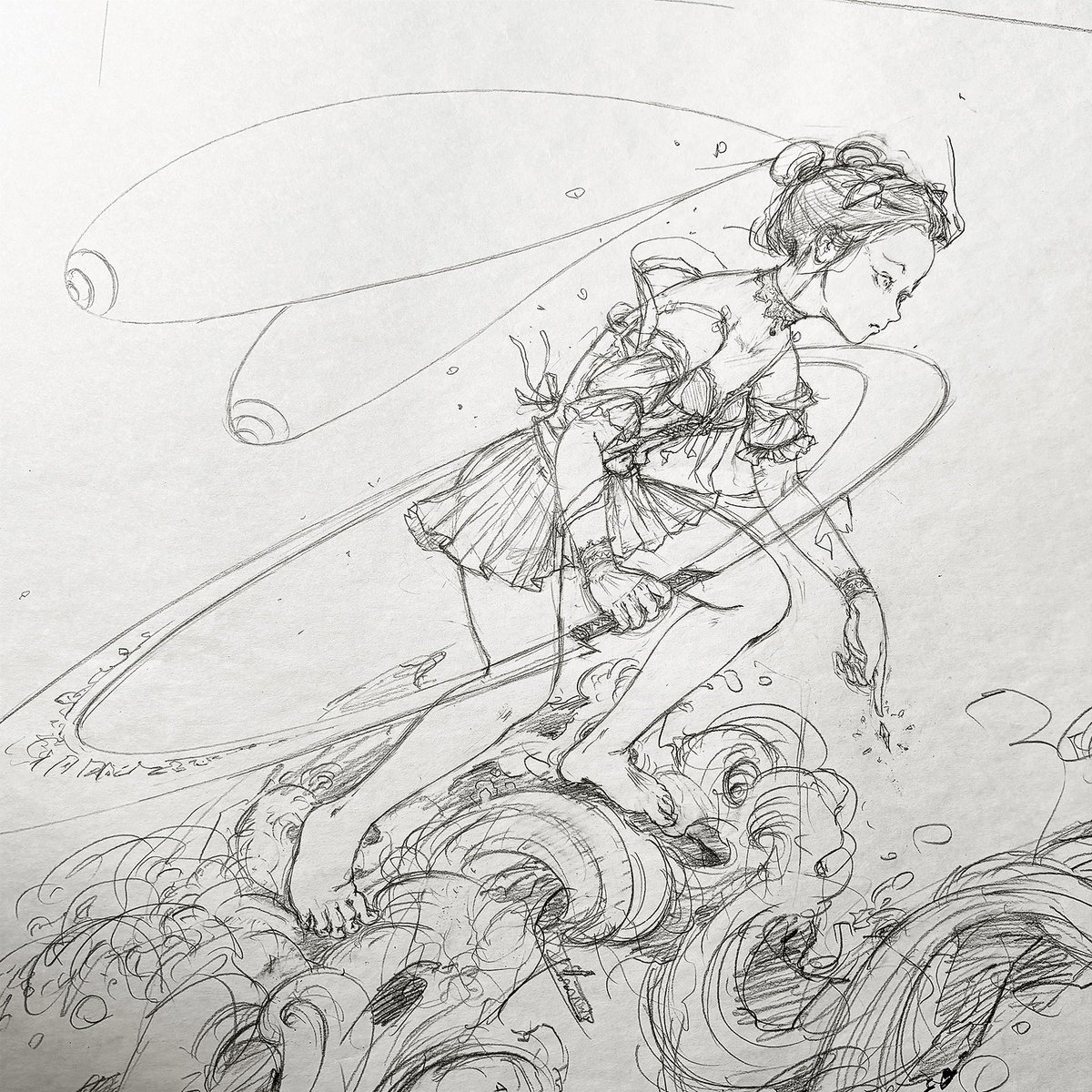 風神雷神にちなんで、水神土神を描いている。