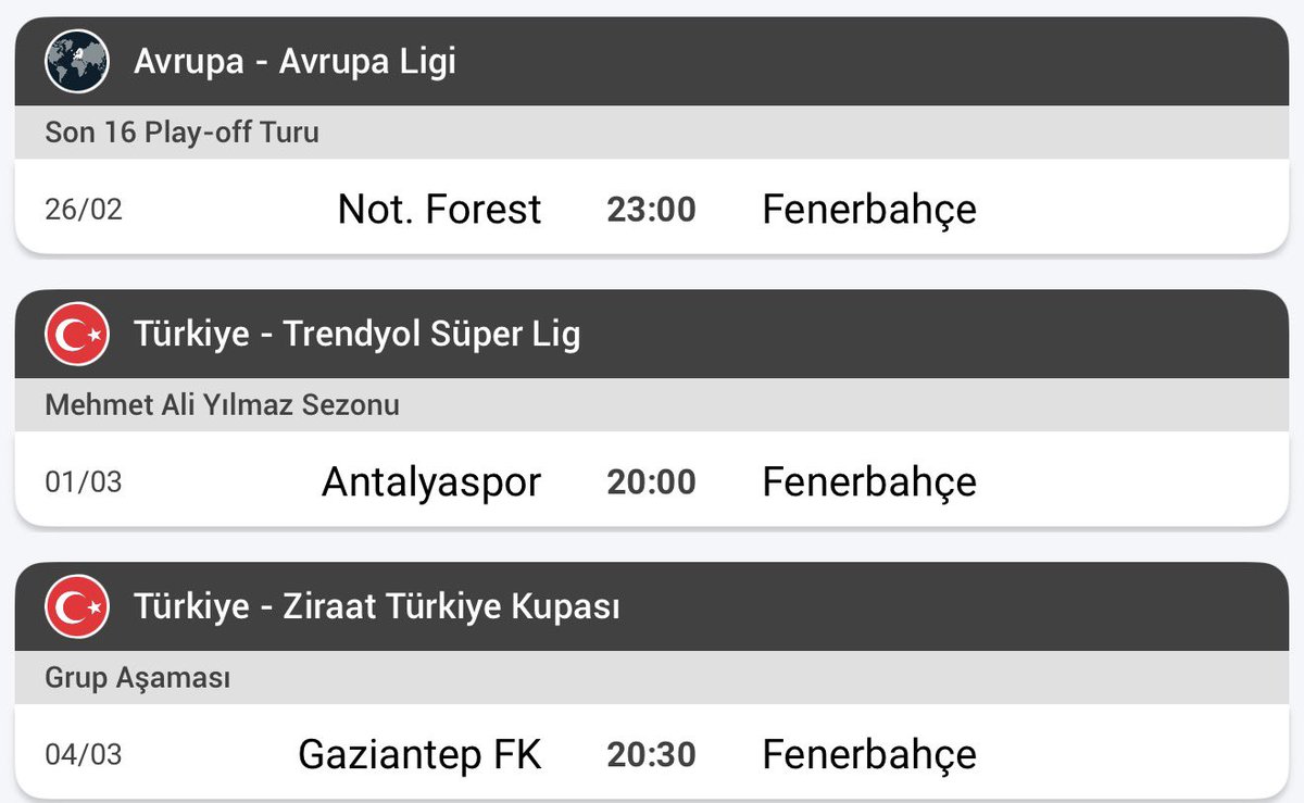 Fenerbahçe'nin, üst üste gelen deplasman fikstürü. 

Ne ara dinlenir
Ne ara antrenman yaparlar meçhul.