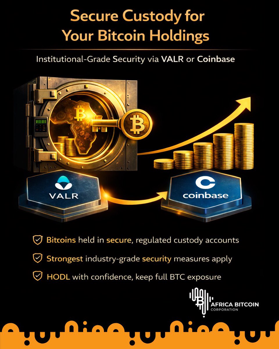 Your Bitcoin is held with independent third-party custodians such as Valr or Coinbase. This separation provides additional security and reinforces the institutional nature of the structure. 
Learn more about our custody framework and safeguards here:
africabitcoincorporation.com/investment-opp…

Sign