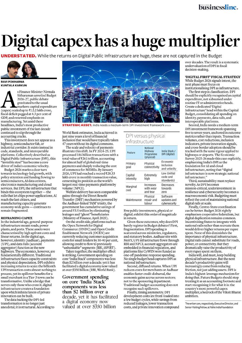🚀The Invisible Engine of India’s Economy: Why Digital Capex is the Ultimate Multiplier

While highways and power plants dominate Budget headlines, India’s most productive investment of the last decade often slips through the accounting cracks: Digital Public Infrastructure
