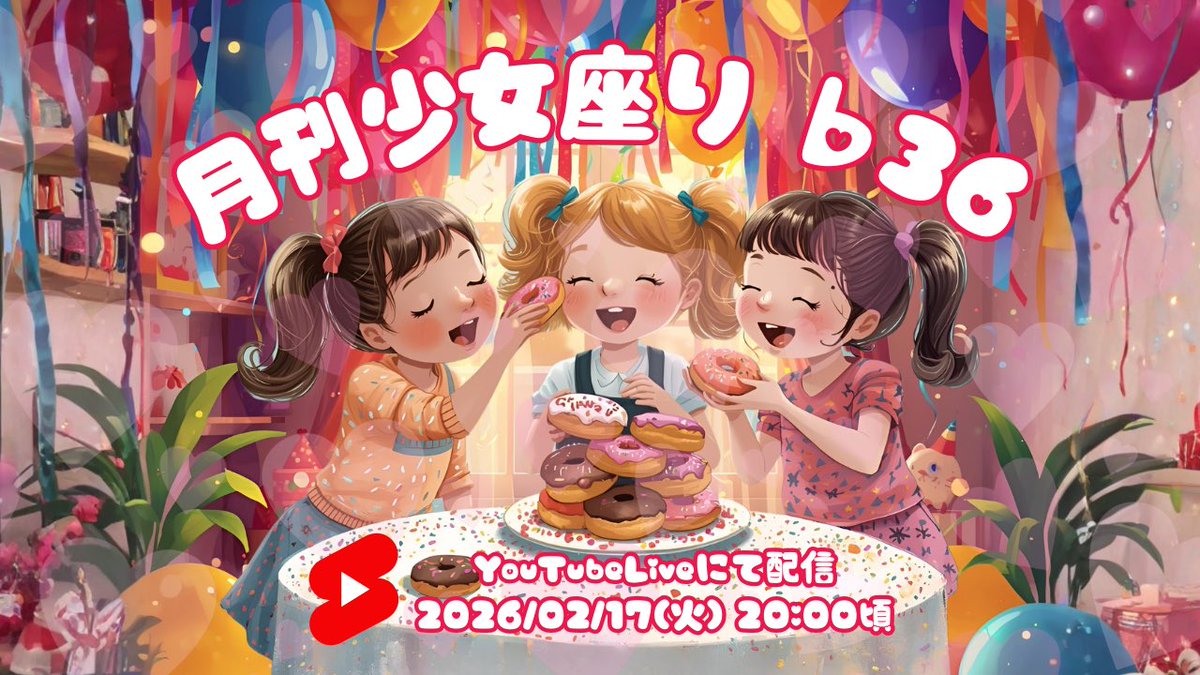 【#月刊少女座り　♭36】
本日20:00より
うら若き好事家達に捧ぐ、猟奇的フードファイトを久方ぶりに執り行います...。

お店のドーナツを全種購入いたしまして、我々の準備は万端🍩💥
どうぞ皆さまお見逃しなきよう、お待ちくださいませ👁️‍🗨️

#旦煙草吸

youtube.com/live/IDkI_fngY…