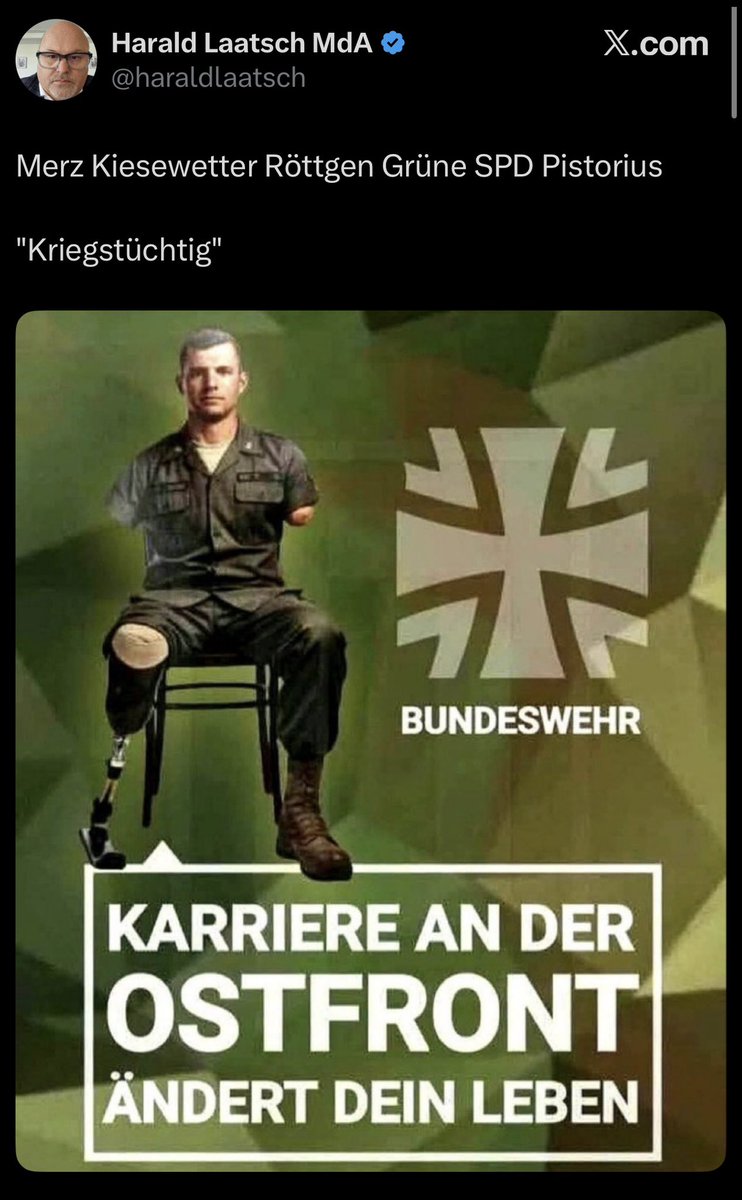 Wer denkt <a href="/haraldlaatsch/">Harald Laatsch MdA</a> (siehe Bild) wäre in der #AfD ein Einzelfall, der irrt. Hier auch ein Statements des völkisch-nationalistischen Wortführer der AfD, Björn Höcke:

In einer Rede im Thüringer Landtag (Dezember 2025) polemisierte <a href="/BjoernHoecke/">Björn Höcke</a>:

„Junge Männer sollten nicht