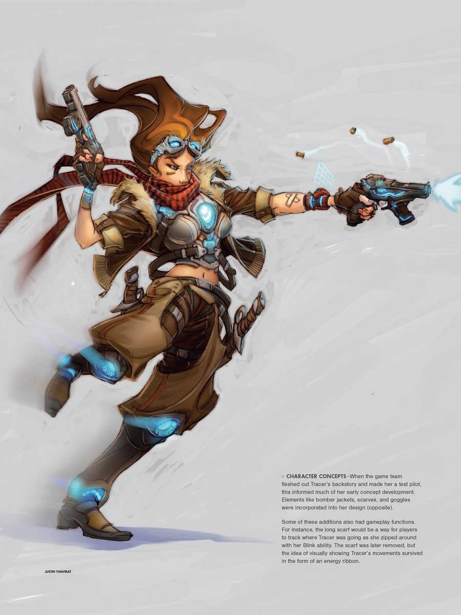 On Tracer’s birthday, let’s look back at her earliest concepts:

She was one of the very first #Overwatch heroes and became a prototype for many others. Her abilities were inspired by the Jumper class from the canceled project Titan, which already had Blink- and Recall-like