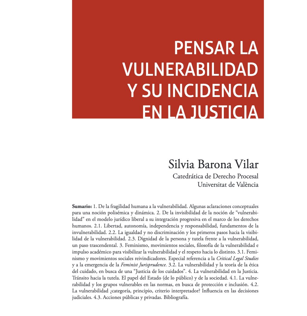 'Pensar la vulnerabilidad y su incidencia en la justicia', por Silvia Barona. 
En el núm. 39 (2025) <a href="/teoriayderecho/">Teoría & Derecho</a> <a href="/Tirant_ESP/">Tirant España</a>
monográfico sobre 
Vulnerabilidad y justicia procesal sostenible.