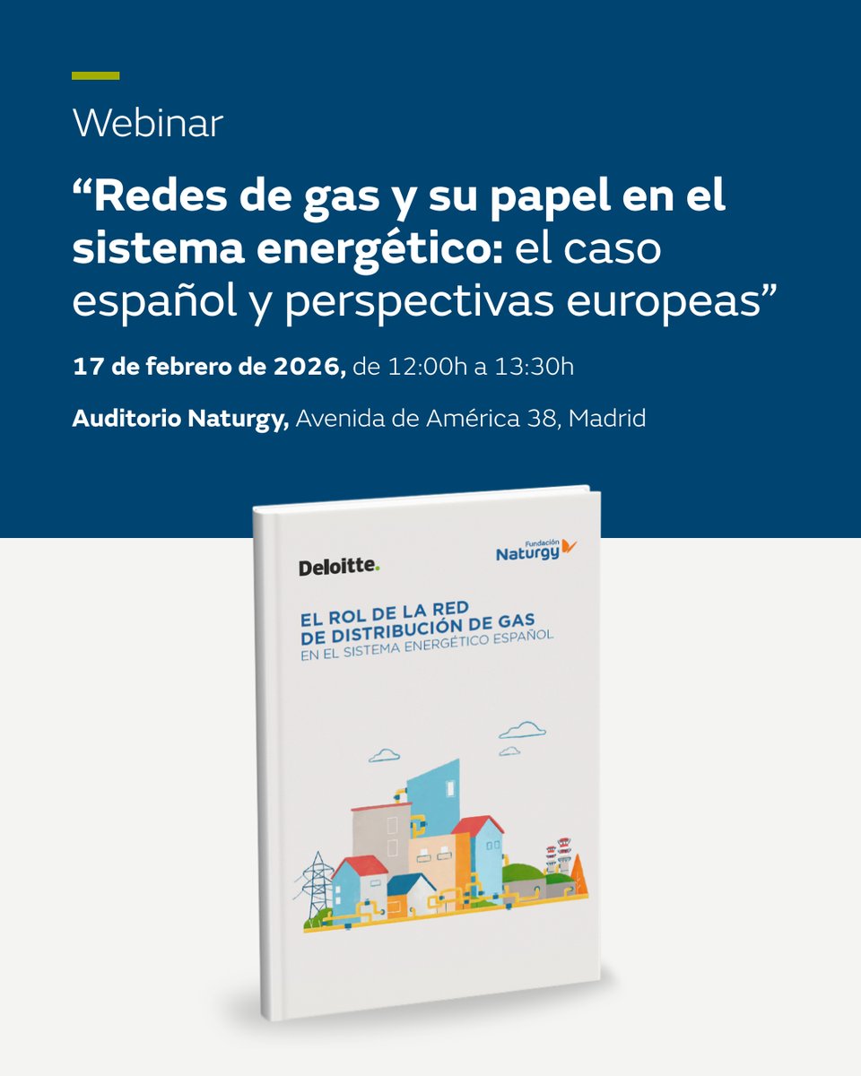 ⏳ ¡Recuerda! A las 12:30h, comienza nuestro webinar: "Redes de gas y su papel en el sistema energético: el caso español y perspectivas europeas"

💬 Con expertos como Raúl Suárez (@Nedgia), Paolo Gallo (<a href="/Italgas/">Italgas</a>), Gabriel Sousa (Floene) y Alberto González-Salas (<a href="/Deloitte_ES/">Deloitte España</a>).
