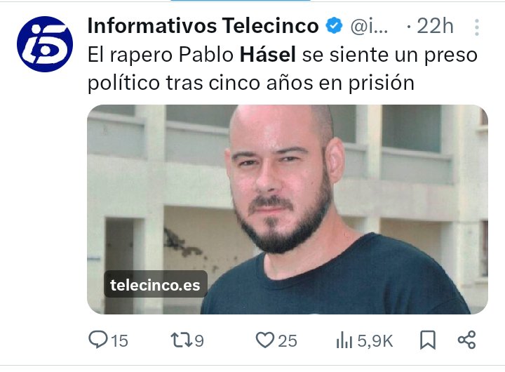 Incluso el día que cumple 5 años en prisión, esta es la única noticia que he hallado sobre Pablo Hasél en medio no digital. Censura casi total incluso sobre el preso político más conocido.