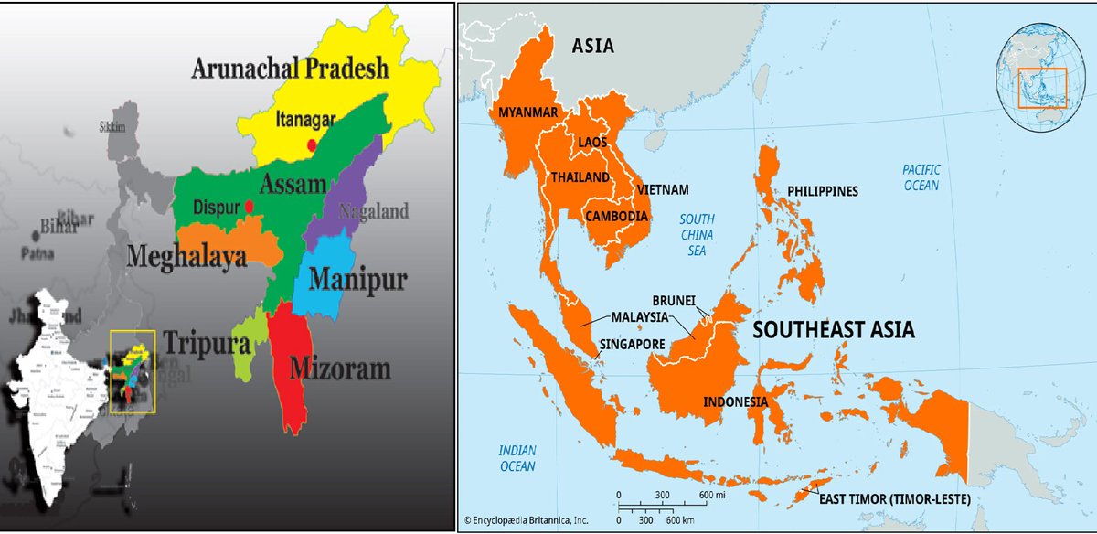 SamvadaWorld's tweet photo. From Periphery to Pivot: The Strategic Reinvention of India’s Northeast

By Anusreeta Dutta - @AnusreetaDutta4 

🌏 The Northeast’s change from a remote border area to a diplomatic centre shows how India’s foreign policy priorities have changed in general.

🛣️ Northeast diplomacy works through highways, river ports, bridges, and transit corridors, not naval presence like maritime Indo-Pacific policies do.

🔗 Connectivity is both a way to grow and a way to stop things from happening.

📍 The North East is no longer just a border area; it is now a geopolitical pivot.

🔎 Read more: https://t.co/KGhLpo355R

#ActEastPolicy #China #Kaladan #NorthEast #Southeastasia
