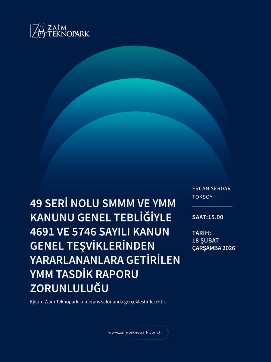 zaimteknopark's tweet photo. Eğitmen:Ercan Serdar Toksoy
Tarih: 18 Şubat Çarşamba 2026
Saat: 15:00

Eğitimimiz Zaim Teknopark Konferans Salonunda gerçekleştirilecektir. https://t.co/odSLSnyA6e