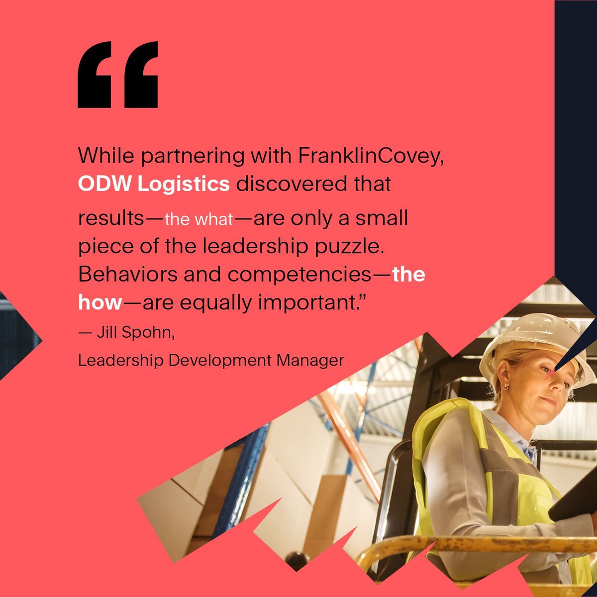 franklincoveymt's tweet photo. Where are all the great leaders?
ODW Logistics decided to build them the right way. Partnering with FranklinCovey they focused on the “how” of leadership, improving competencies by 18%. See how great leadership is built: https://t.co/10js5fpkrc
#FranklinCovey #Leadership #Results https://t.co/TrvmJ6XgMm