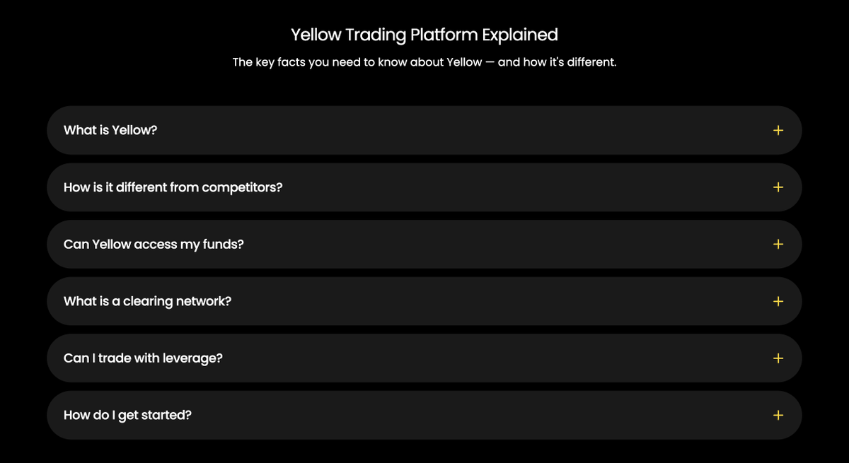 Yellow's tweet photo. What features will the Yellow trading platform have?

We've already answered the key questions for you. Just head to https://t.co/Is52cFYzqH and scroll to the bottom. https://t.co/WURcjM6O19