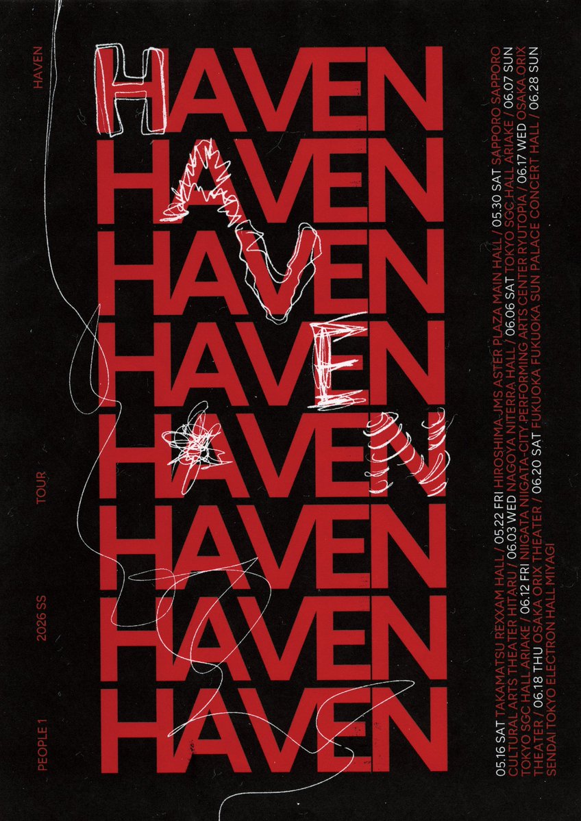 PPP_PEOPLE1's tweet image. PEOPLE 1 2026 SS TOUR
第9回本公演 “𝗛𝗔𝗩𝗘𝗡” キービジュアル公開

🎟️オフィシャル先行受付 本日23:59〆切🎟️
t.pia.jp/pia/event/even…

Designed by @StudioKONBU 

#PEOPLE1 #HAVEN