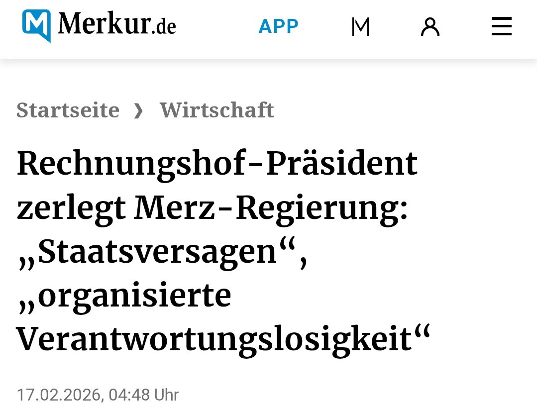 Merz nennt seine Regierung „eine der besten seit Jahrzehnten“. 

Der Rechnungshofpräsident (CDU) spricht von „Staatsversagen“ und „organisierter Verantwortungslosigkeit“.

Zwei Realitäten – eine Regierung.