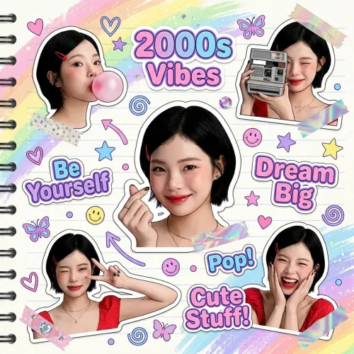 PromptTip's tweet image. AI 2000s Scrapbook Sticker Collage Prompt:

"Create a 2000s scrapbook-style sticker collage based on the uploaded photo. Reimagine the same person in multiple cute, stylized poses while preserving recognizable facial features. Include sticker cutouts with thick white outlines: a