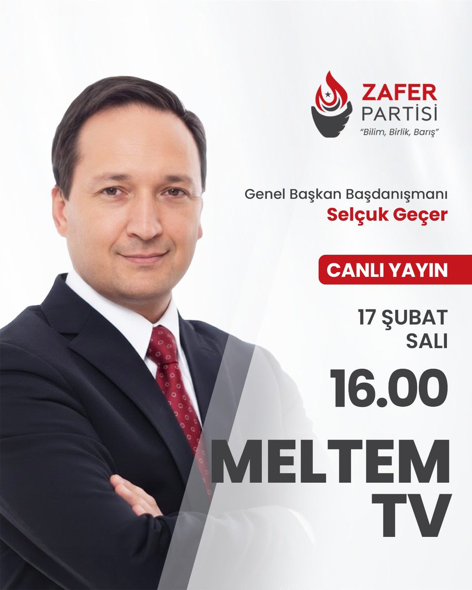 Genel Başkan Başdanışmanımız Selçuk Geçer, bugün (17 Şubat Salı) saat 16.00’da Meltem Tv’nin canlı yayın konuğu olacaktır.

🗓️ 17 Şubat Salı
⏰ 16.00
📺 Meltem Tv
