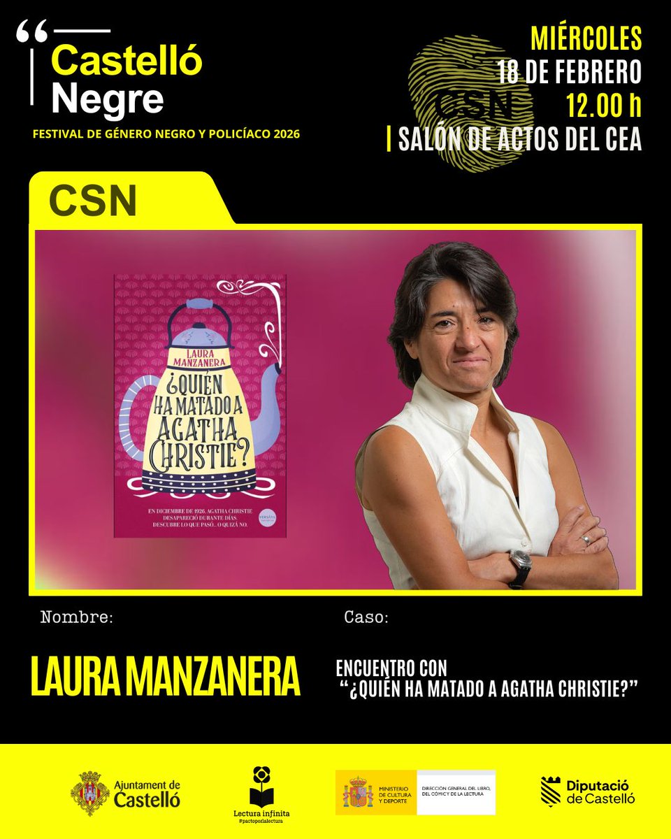 castello_negre's tweet photo. La escritora Laura Manzanera hablará de su novela ‘¿Quién ha matado a Agatha Christie?’ en el CEA a las 12:00 h.
📅 Miércoles 18 de Febrero.
⌚12:00 h.
📍Salón de actos del CEA
#CSN2026 #géneronegro #literatura #misterio #CastellóNegre https://t.co/6I9KbDY8ld