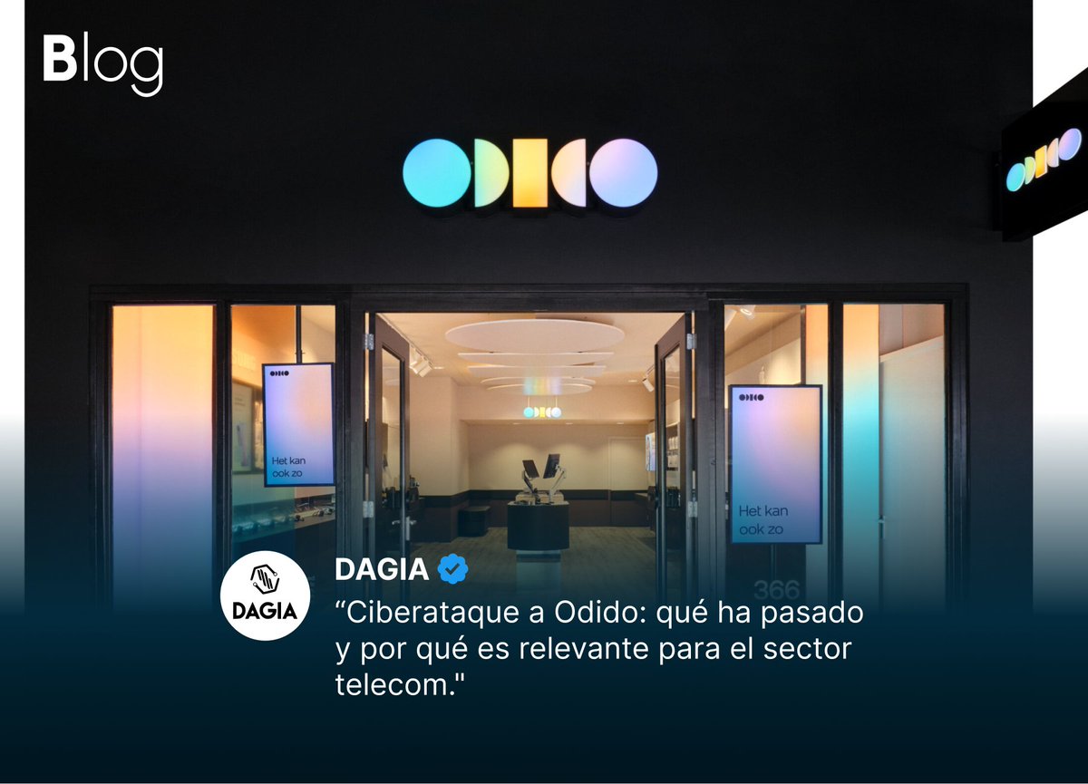 ProyectoDAGIA's tweet photo. El ciberataque a Odido vuelve a evidenciar la exposición del sector telecom y su impacto en infraestructuras críticas.

Junto a INCIBE, Italtel, Apolo Cybersecurity, i2CAT, inLab FIB y Gradiant analizamos qué ha ocurrido y por qué importa.

#Ciberseguridad #Telecom https://t.co/pGlZmEeCnz