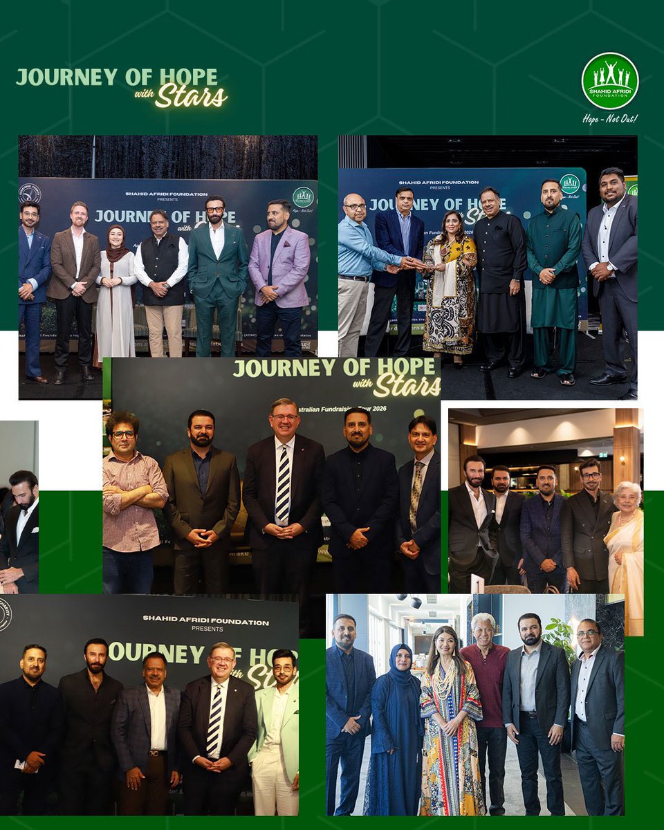 SAfridiOfficial's tweet photo. A heartfelt thank you to the incredible communities, Legend @jk555squash,  #AijazzAslam, #FaysalQuraishi, our dedicated SAF team, and the amazing supporters across Australia who made our fundraising tour a resounding success! 🌏💚

From Sydney to Hobart, your generosity will help #SAF uplift countless households and bring hope to those who need it most. Special thanks to:

Sydney: Senator David Shoebridge, MP Nathan Hagarty, Consul General Pakistan Sydney Mr. Qamar Zaman, Veteran Actress Uzma Gillani
Perth: Senator Fatima Payman
Canberra: Deputy High Commissioner Pakistan Faiza Haseeb
Adelaide: Minister for Multicultural Affairs & Tourism Zoe Bettison, Honorary Jing Lee MLC, Chris Dittmar – Former World No.1 Squash Player
Brisbane: Senator Paul Scarr
Hobart: Lord Mayor of Hobart Anna Reynolds, Deputy Mayor Alison Ritchie

Your support is not just appreciated—it will transform lives. Together, we’re turning compassion into action. #HopeNotOut #SAFAustralia @zafarxmalik @atifsyed_2000