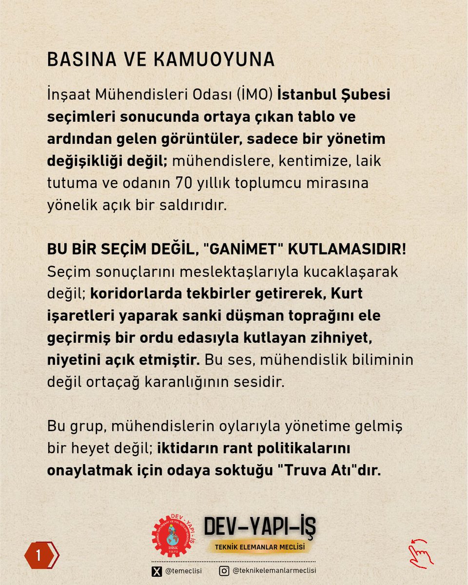 temeclisi's tweet photo. İnşaat Mühendisleri Odası (İMO) İstanbul Şubesi seçimlerine dair açıklamamızdır. https://t.co/JxkpTdSj4g