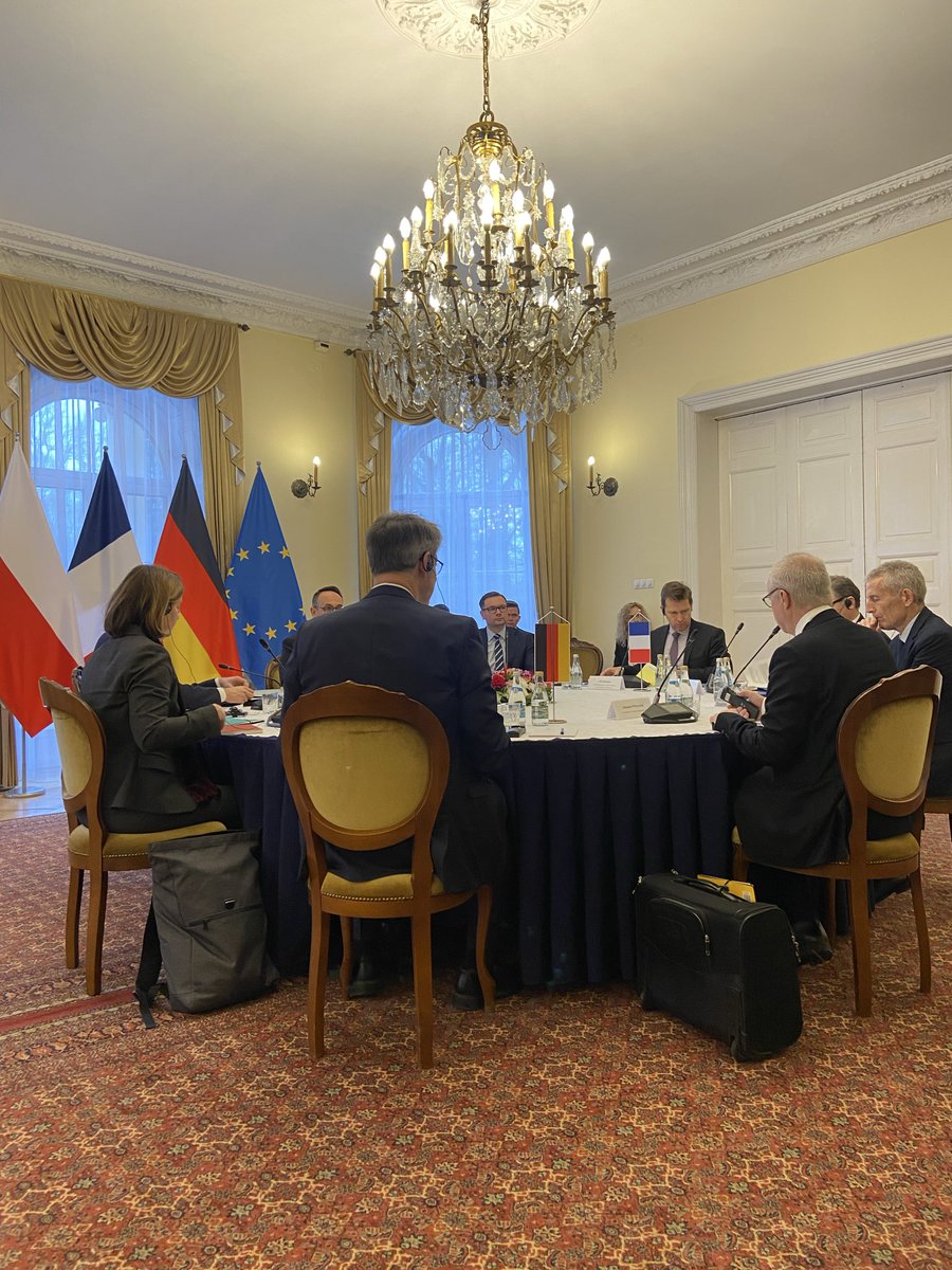 Amb_Berger's tweet photo. The first #WeimarTriangle of Ministers of Transport in Warsaw, joined by Defense Minister @KosiniakKamysz. Ministers underlined the critical importance of transport infrastructure for military mobility, but also the protection from increased hybrid threats. https://t.co/bpBKcvSy7X