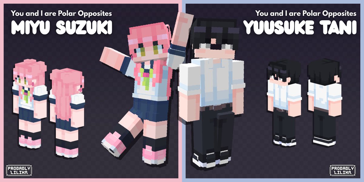 ProbablyLilika's tweet photo. Both skins now available on planet Minecraft for FREE download! 🐼💕

#YouAndIArePolarOpposites https://t.co/6w6NbobQg1